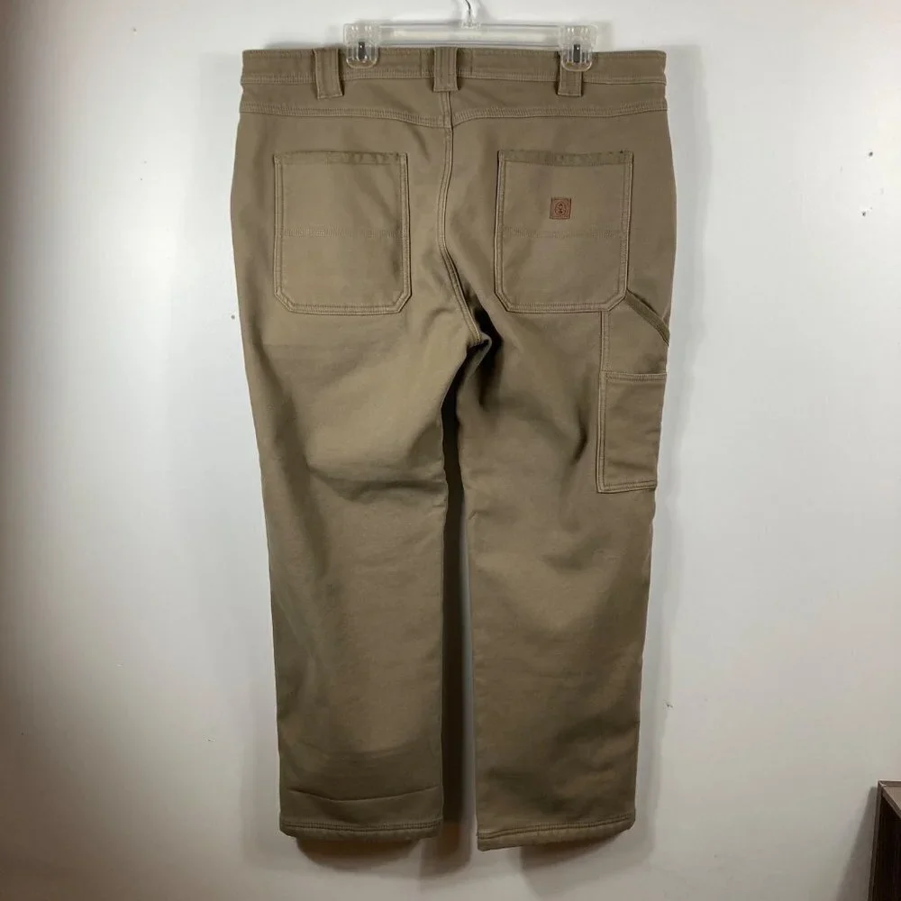 Mens Coleman Fleece Lined Tan‎ Green Carpenter Pants 38 x 30